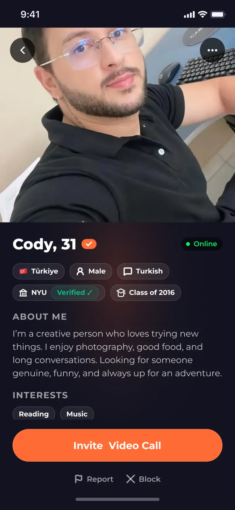 OMQ profile screen
